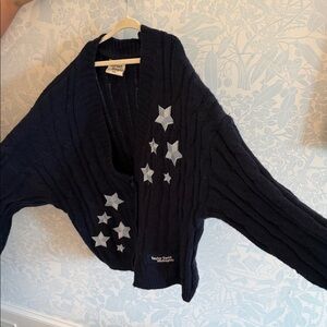 Taylor Swift Navy Cable Knit Cardigan with Silver Stars